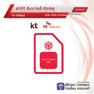 eSIM Korea Sim Card 15-30GB Unlimited SKT/ KT : ซิมเกาหลี เน็ตไม่อั้น 10-30วัน ซิมต่างประเทศ Billion Connect