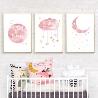 Kids Poster Cartoon Moon Cloud Canvas Art Print Nursery Posters And Prints Pink Wall Art Posters Nordic Baby Girl Room