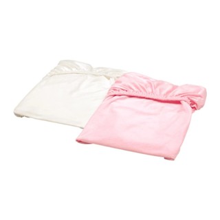 LEN ผ้าปูที่นอนรัดมุม/เตียงเด็ก Fitted sheet for cot/ 2 ชิ้น (ขาว-ชมพู)