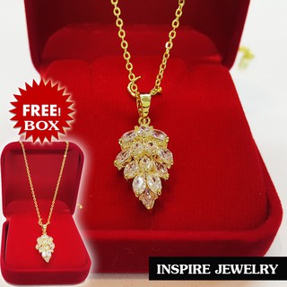 Inspire Jewelry ชุดเซ็ทจี้เพชรCZ เพชรสวยเกรด AAA++ เพชรวิ้งเจิดจรัส รูปใบมะกอก เครื่องประดับมงคล