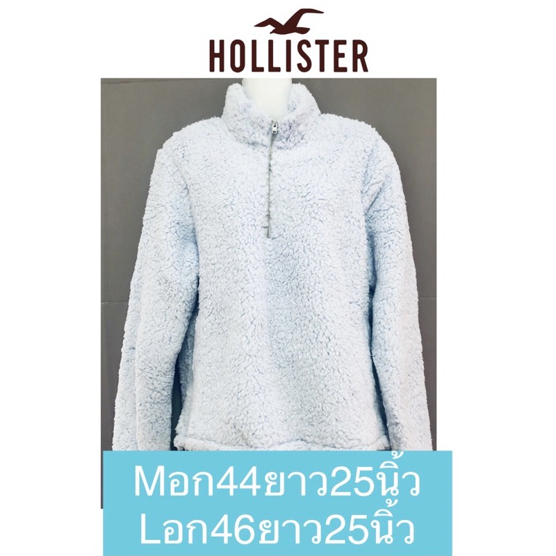HOLLISTERเสื้อ sweater ผ้าขนแกะทั้งตัวนุ่มมากตรงคอเป็นซิปมีโลโก้น่ารักมาก สินค้าของแท้100%เลือกใส่หล