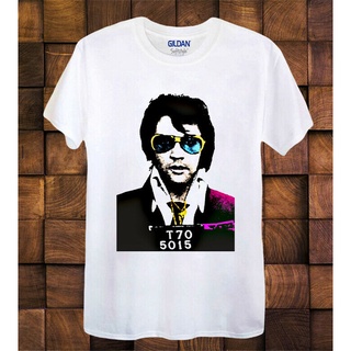 เสื้อยืดวงดนตรีเสื้อยืดลําลอง ผ้าฝ้าย 100% พิมพ์ลาย Elvis Presley Mugshot สําหรับผู้ชายall size