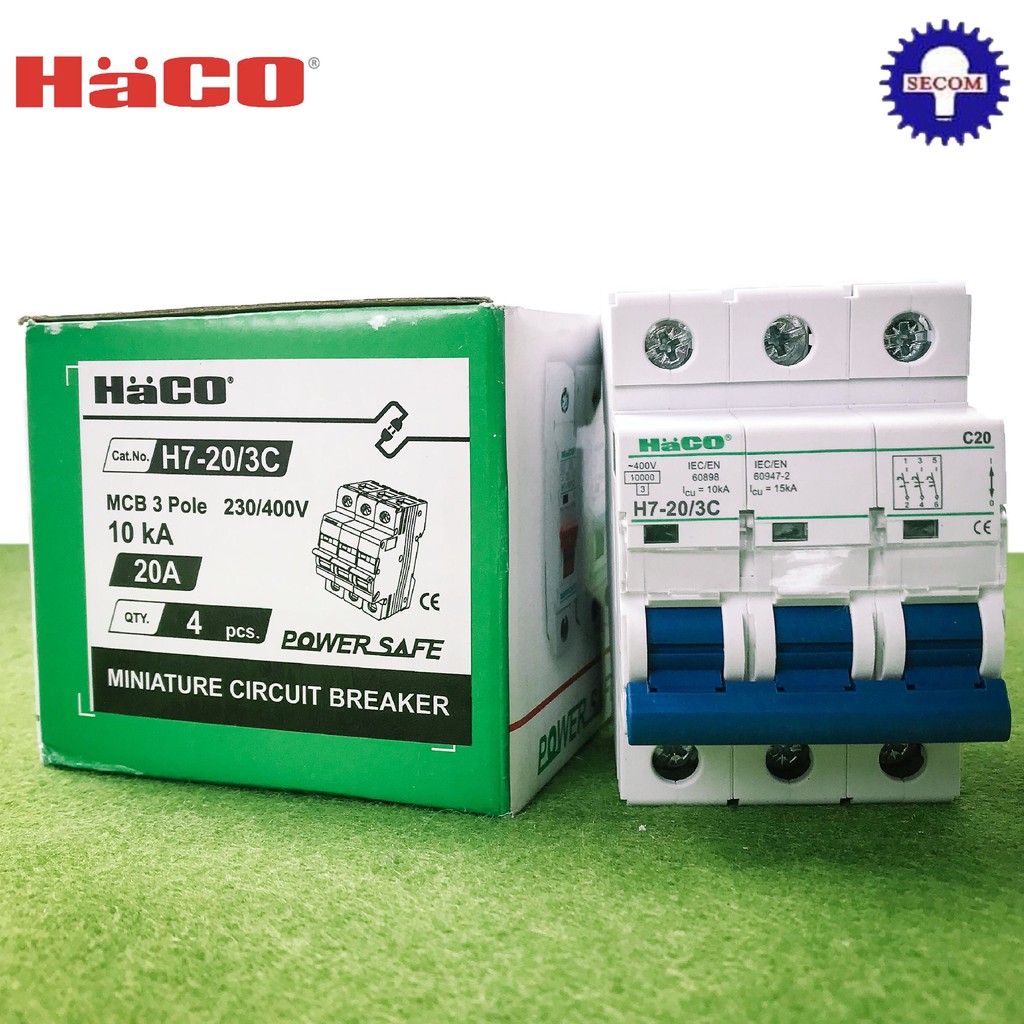 ลูกเซอร์กิต HACO MCB H7-20/3C 3P 20A 230/400V Miniature Circuit Breaker HACO 3P 20A เซอร์กิตเบรกเกอร