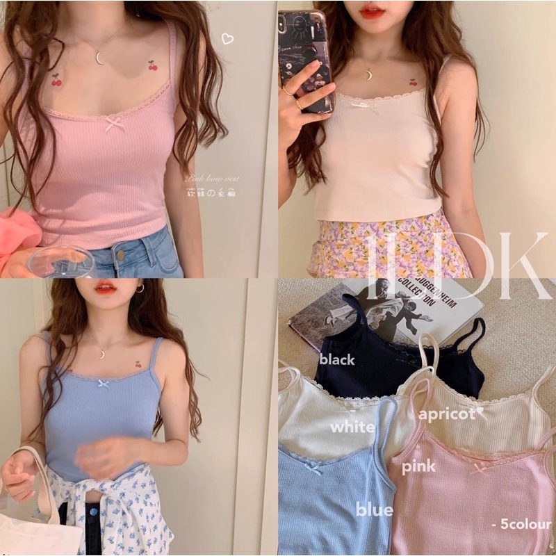1LDK พร้อมส่ง เสื้อกล้ามสายเดี่ยว แฟชั่นผู้หญิง ดีเทลแต่งลูกไม้น่ารักๆ ผ้าไหมพรมร่องใส่สบาย(0523)