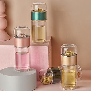 Tea Water Bottle กระบอกน้ำพร้อมที่กรองชา/กรองน้ำผลไม้ กันร้อน 2ชั้น ความจุ 350 ml