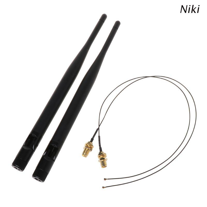 2x 6dBi for M.2  MHF4 U.fl Cable to RP-SMA Wifi Antenna Signal Cable Set for