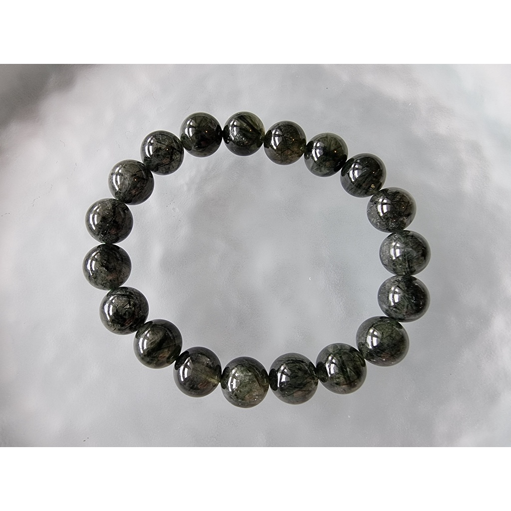 สร้อยข้อมือหินมั่งคั่งคริสตัลควอตซ์ Rutile สีเขียว 3A 9.5 มม. F642