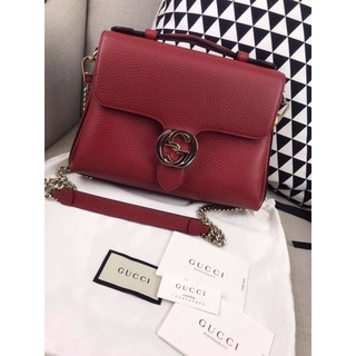 New🎁GUCCI Interlocking Shoulder Bag ขนาด : 10.25" (L) × 7.25" (H) × 3.5" (D) นิ้ว  สีเบจ แดง  เทา สวย เรียบ หรู