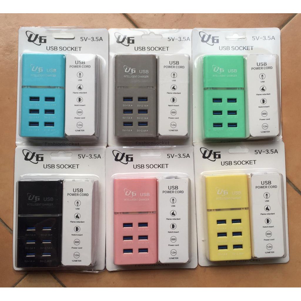 ซ็อกเก็ต USB U6 6USB เครื่องชาร์จอัจฉริยะ 1.2M 5V-3.5A