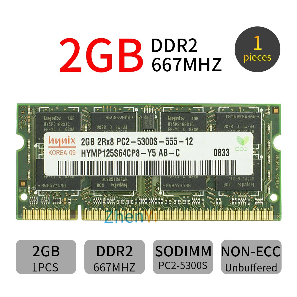 แรมหน่วยความจําแล็ปท็อป 2GB DDR2 RAM intel 667Mhz PC2-5300S 200pin NOTEBOOK 1.8V SODIMM Hynix