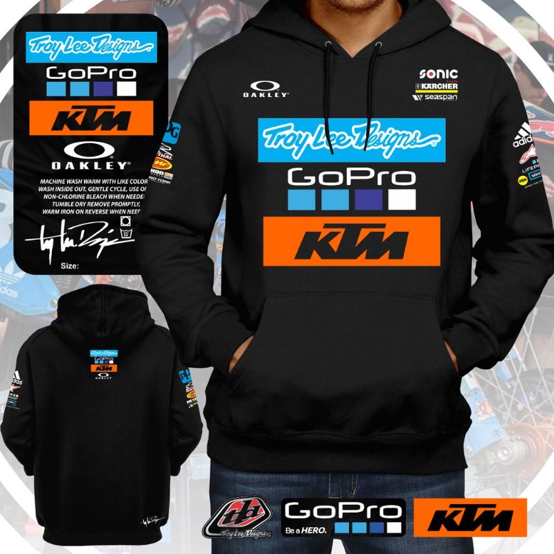 Troy Lee Designs x KTM Factory Racing Team เสื้อแจ็กเก็ตกันหนาว แขนยาว มีฮู้ด ลําลอง ลายโลโก้ สําหรับผู้ชาย