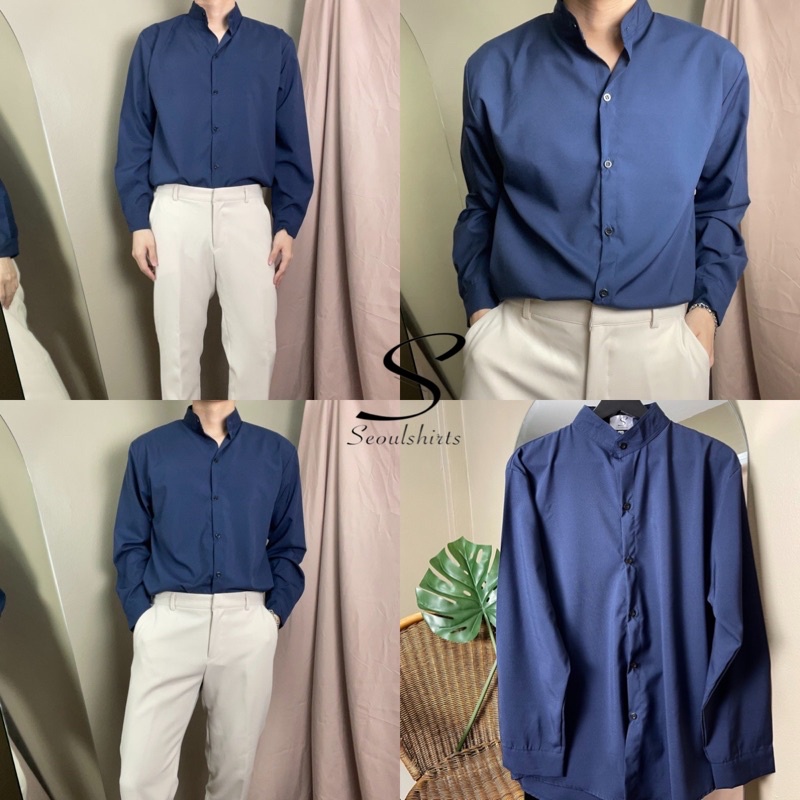 [ส่งทันที กทม.1 วัน] S6: เสื้อเชิ้ตคอจีนแขนยาว สีพื้น พร้อมส่ง ไซซ์ M L XL XXL ผ้านิ่มใส่สบายไม่ร้อน รูปที่ 2