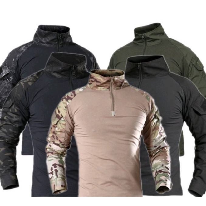 เสื้อคอมแบทเชิ้ต Combat Shirt เสื้อยืดผู้ชายแขนยาวยุทธวิธีมีซิป เดินป่าล่าสัตว์ลาดตระเวนแห้งเร็ว