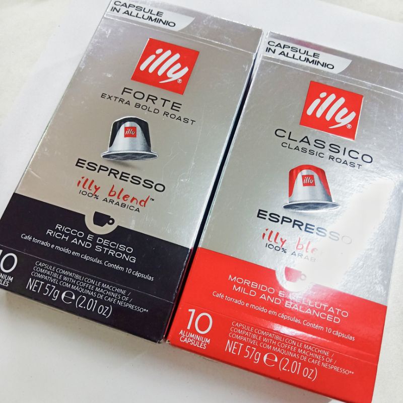 กาแฟแคปซูล อิลลี่ 1 กล่อง 10 แคปซูล illy coffee capsules blend Espresso Arabica 10 Nespresso Capsules ( Classico, Forte)