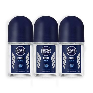 🔥*พร้อมส่ง*🔥 นีเวีย เมน คูล คิก โรลออน ขนาด 25 มล. แพ็ค 3 ขวด Nivea Men Coolkick Roll-on 25 ml x 3