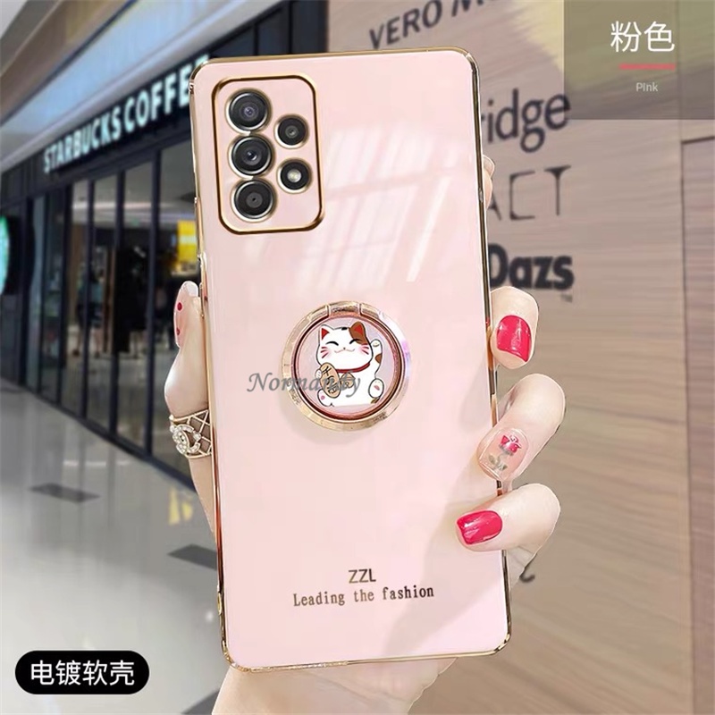 เคสโทรศัพท์ Phone Case for Samsung Galaxy A53 A23 A33 A73 A23 LTE A13 M33 M23 5G 4G Plating Ultra Thin Casing Silicagel Softcase Fashion Lucky Cat Ring All-Inclusive Lens Shockproof Cover เคส
