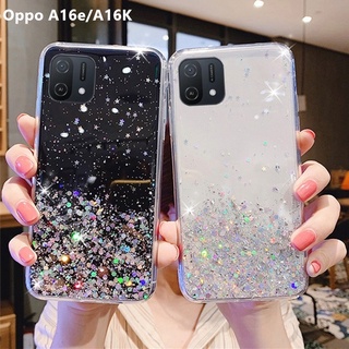 เคสโทรศัพท์มือถือ ซิลิโคนนุ่ม TPU ใส แต่งกลิตเตอร์ ระยิบระยับ สําหรับ Oppo A16e A16K A15 A15S A76 A36