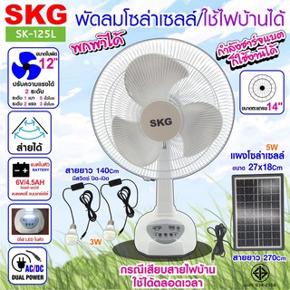 SKG พัดลมโซล่าเซลล์ (ปรับแรงลมได้2ระดับ) รุ่น SK-125L  สีขาว