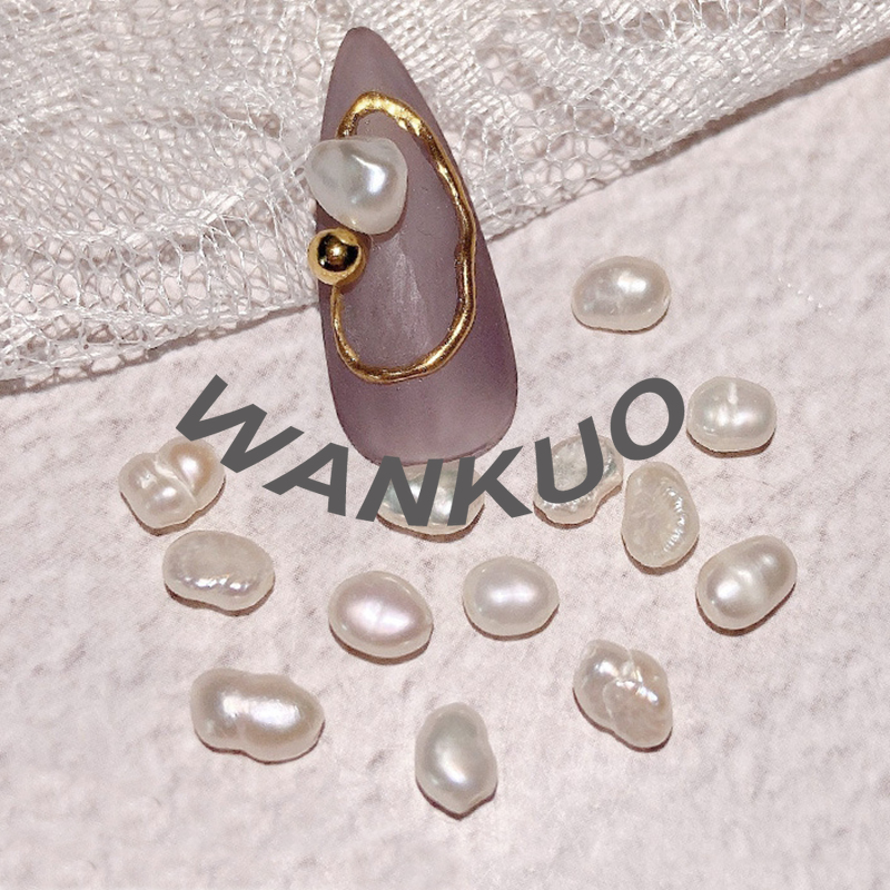 【WANKUO】Women Nail Art Natural Freshwater Pearl Irregular Three-dimensional Shell Accessories Ladies Nail Charmstone