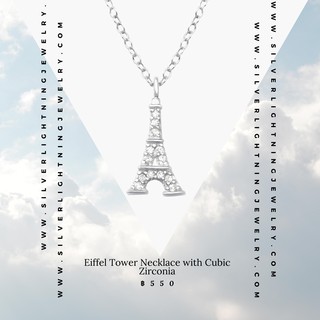 สร้อยคอเงินแท้925 จี้รูปหอไอเฟล ประดับเพชร CZ