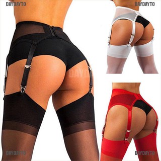 Daydayto ชุดชั้นในสตรีเซ็กซี่ตาข่ายถุงเท้าเข็มขัดชุดเอวสูง 6 Suspender G String Club