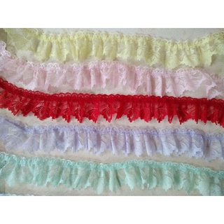 ลูกไม้จีบระบาย ลูกไม้ระบาย ลูกไม้จีบ หน้ากว้าง 5cm (ให้เลือก9สี) ราคา18บาท/หลา (#R237)