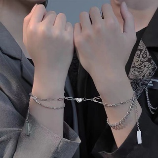 สร้อยข้อมือคู่รัก แบบแม่เหล็ก สองชั้น ที่น่าสนใจ อินเทรนด์ สําหรับผู้ชาย และผู้หญิง