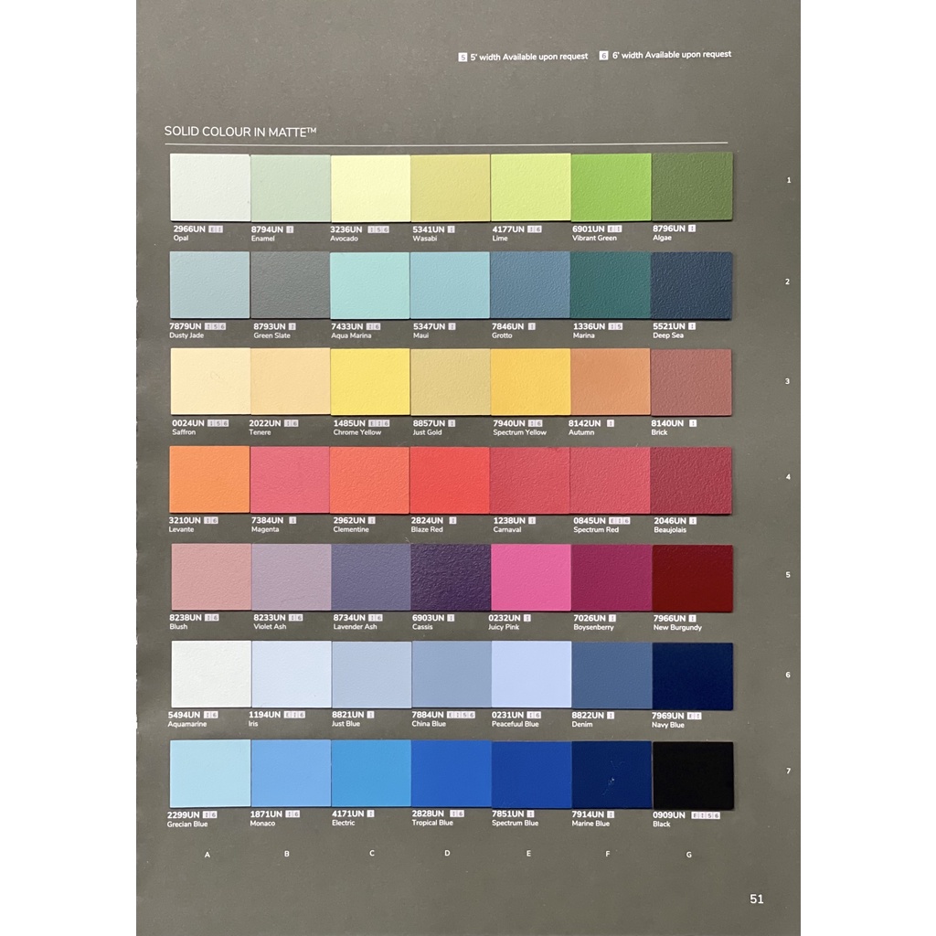 แผ่นลามิเนต Formica สีพื้น Solid Colors โทนสีสัน ผิวด้าน (Page 51) ขนาด 120 x 240 ซม. หนา 0.8 มม. คุ