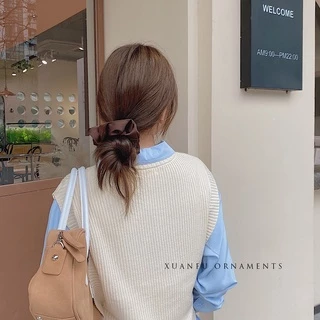 ยางรัดผมหางม้า ผ้าซาตินนิ่ม ยืดหยุ่น 13 ซม. 7 สี สําหรับเด็กผู้หญิง