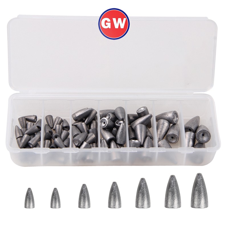 30pcs/box Bullet Shaped Weights Lead Sinkers Fishing Lead Sinkers Fishing Accessories