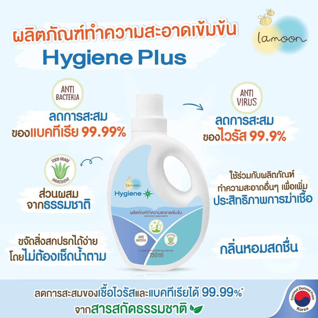 Lamoon Hygeine Plus น้ำยาทำความสะอาดเข้มข้น ผลิตจากสารสกัดจากธรรมชาติ ปลอดภัย กลิ่นหอมสดชื่น น้ำยาฆ่