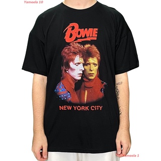 เสื้อยืดผ้าฝ้ายพิมพ์ลายขายดีDavid Bowie Mens New York City (Back Print) Slim Fit T-Shirt Black เดวิด โบอี เสื้อพิมพ์ลาย