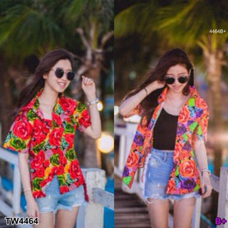 TwinsShopVip💗พร้อมส่ง TW4464 เสื้อเชิตฮาวายลายที่7 Hawaiian shirt number 7