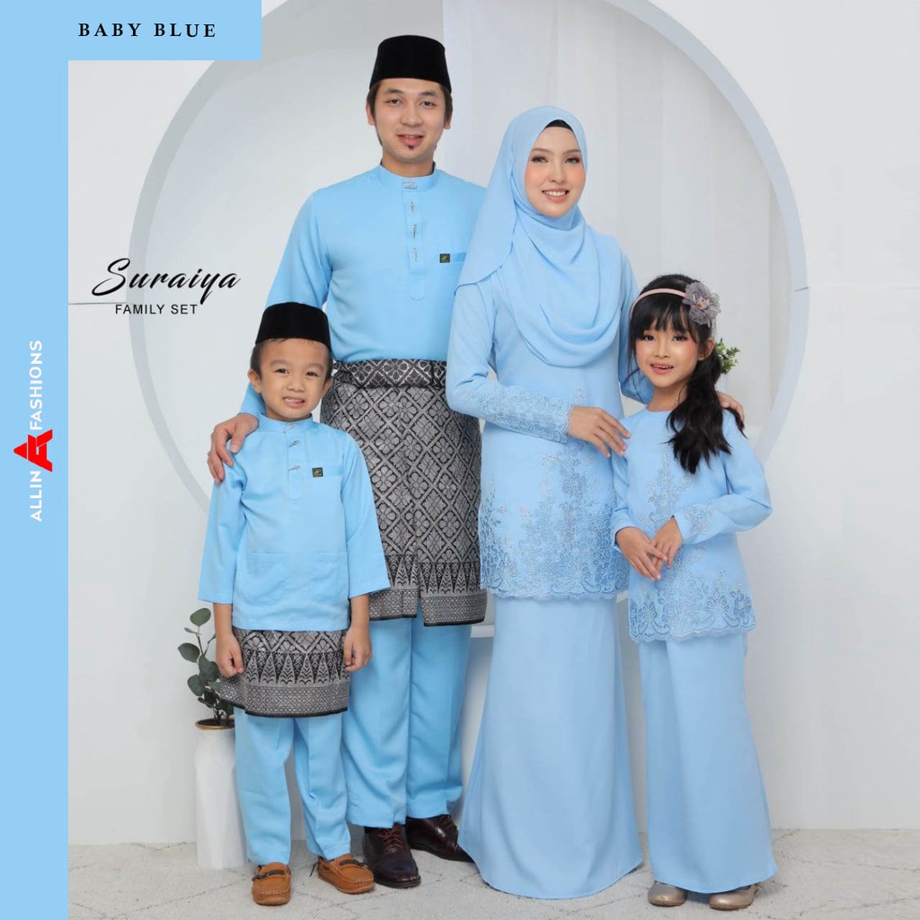 ชุดเต็ม FAMILY BAJU KURUNG SURAYA RAYA 2023 (เบบี้บลู) โดย ALLIN