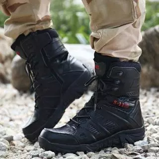 39-47 รองเท้าทหาร Mens Military Tactical Boots Leather Desert Army Combat Hiking Shoes
