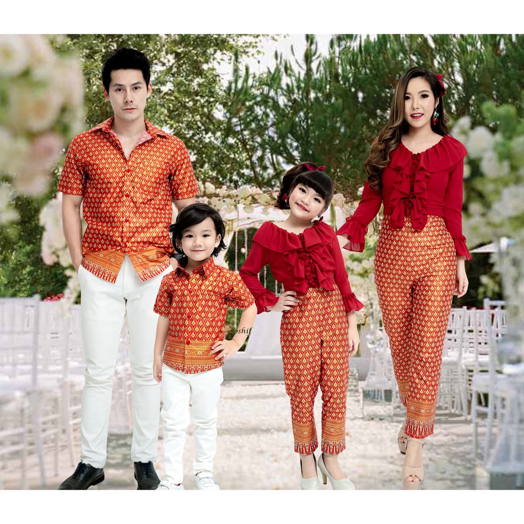 ชุดไทยประยุกต์ จัมพ์สูทชุดไทย Renu Jumpsuit สีแดง ชุดไทยเด็กหญิง ผู้หญิง ชุดคู่แม่ลูก ชุดไทยสวย ชุดไทยกางเกง ชุดไทย
