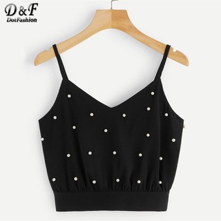 พร้อมส่ง Dotfashion BLACK Knot Pearl Beaded Split Vast