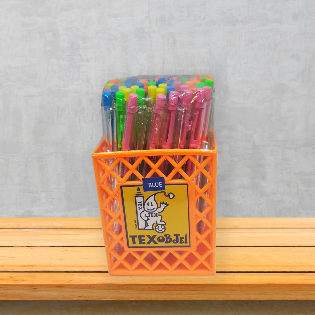 (แพ็ค 50 ด้าม) ปากกาหมึกเจล TEX MC228 สีน้ำเงิน ด้ามคละสี