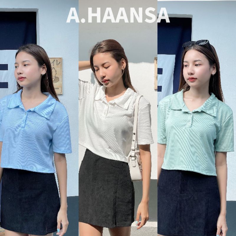 AHS. เสื้อโปโลเชิ้ต ครอป  ยืด สายเดี่ยว รวมเสื้อ