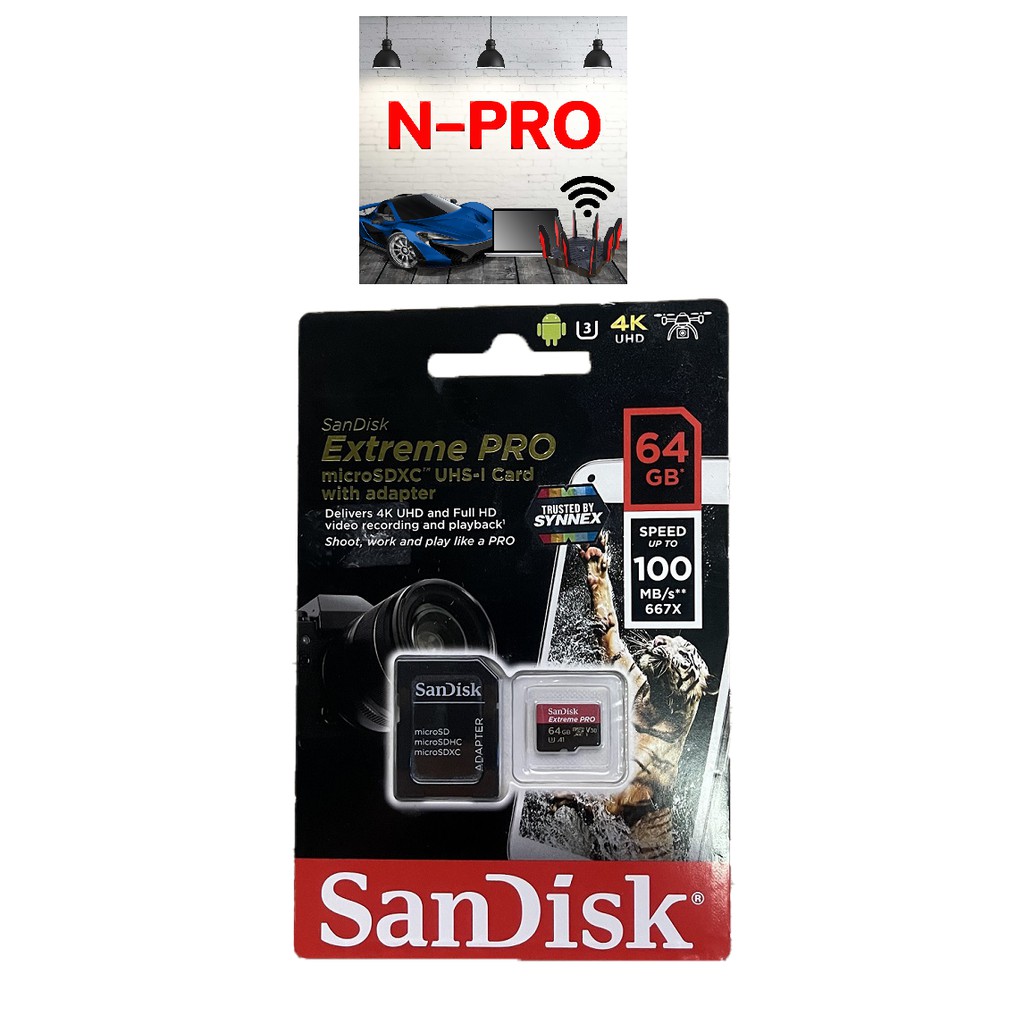 SanDisk Extreme Pro microSDXC 64GB ความเร็วสูงสุด อ่าน 170MB/s เขียน 90MB/s ของแท้ประกัน SYNNEX (สินค้าใหม่มือ1)