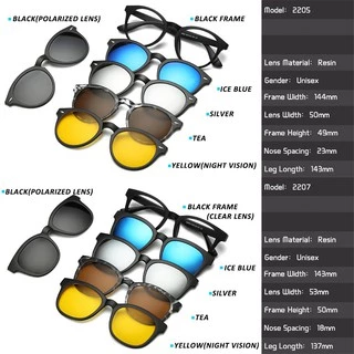 (QI-FASHION) 6 in I Suit Men and Women Magnetic Clip on แว่นกันแดดโพลาไรซ์