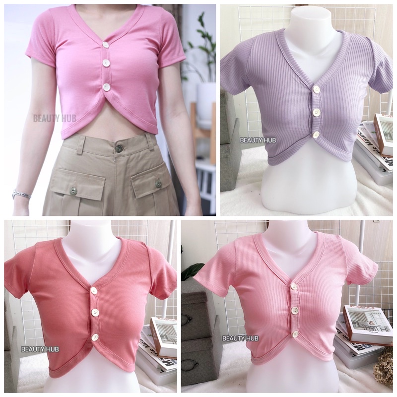 [#042] เสื้อครอปแขนสั้น กระดุมหน้าถอดได้ทุกเม็ด สวย น่ารัก สาวๆไม่ควรพลาด ฮิตสุดๆ