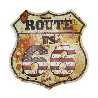 ป้ายสังกะสีวินเทจ Route US 66 (ปั๊มนูน)