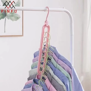 PINFU_SHOP ไม้แขวนเสื้อ 9 ช่อง จัดระเบียบ ประหยัดพื้นที่ ไม่หักงอ ตะขอหมุนได้ 360 องศา