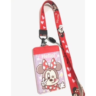 MINNIE สายคล้องคอ สายคล้องบัตร ที่ใส่บัตร ซองใส่บัตร ที่ใส่บัตร พร้อมสายคล้องคอ ลาย MINNIE HELLO แดง ชมพู BY  MANOPNEST