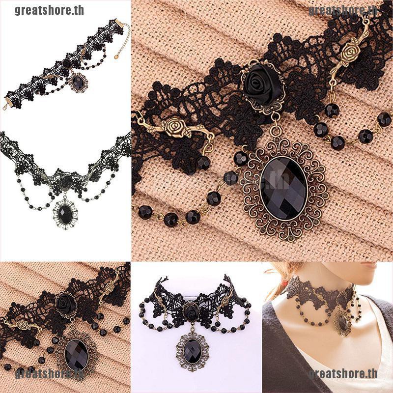 [GREAT]Fashion Lolita Gothic Black Rose Flower Lace Choker Collar ...