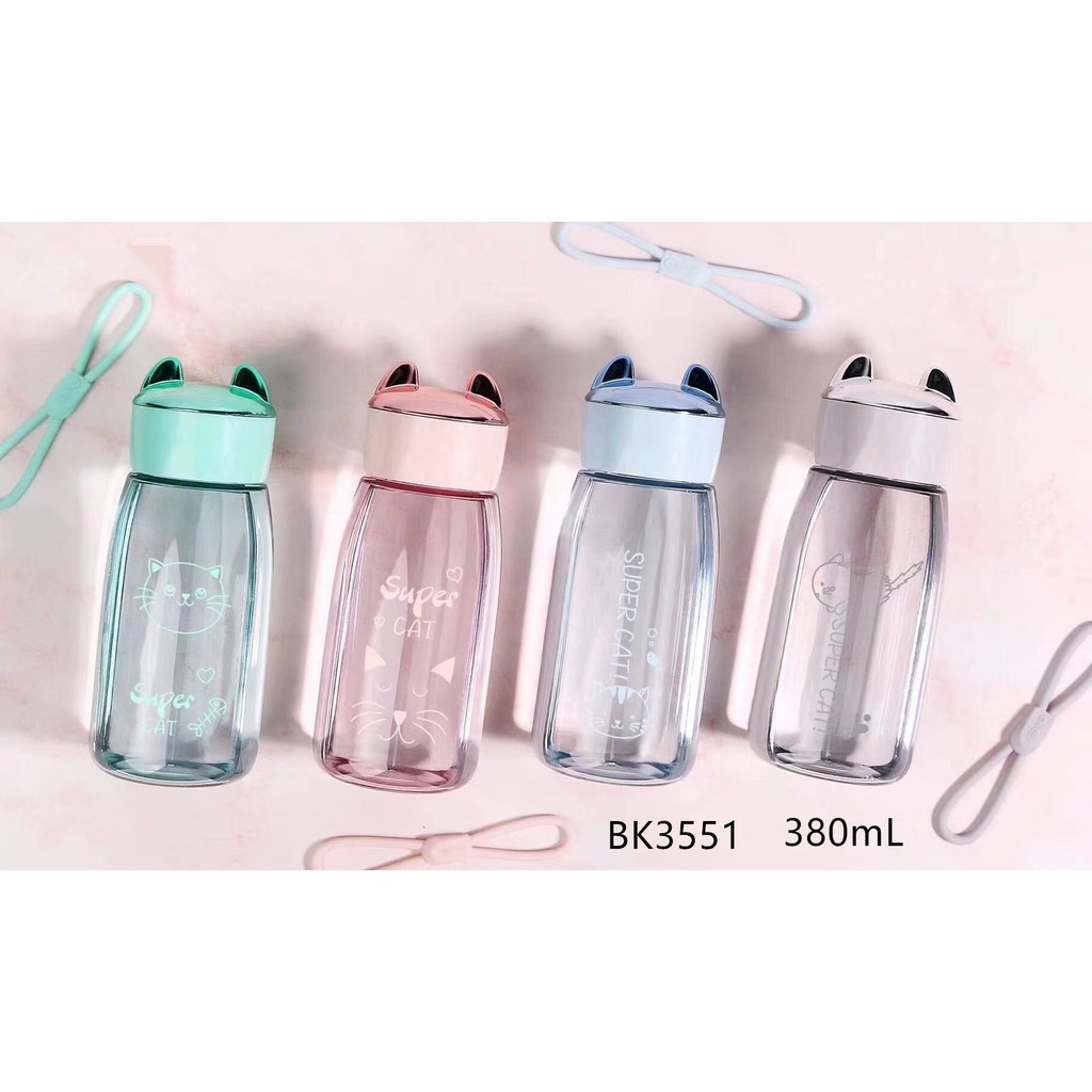 👉ขวดน้ำแมวน่ารักนัดเรียน380 ml. ขวดใส่น้ำ กระบอกน้ำ กระบอกใส่น้ำ ขวดน้ำพลาสติก 3551 (มี4สี)