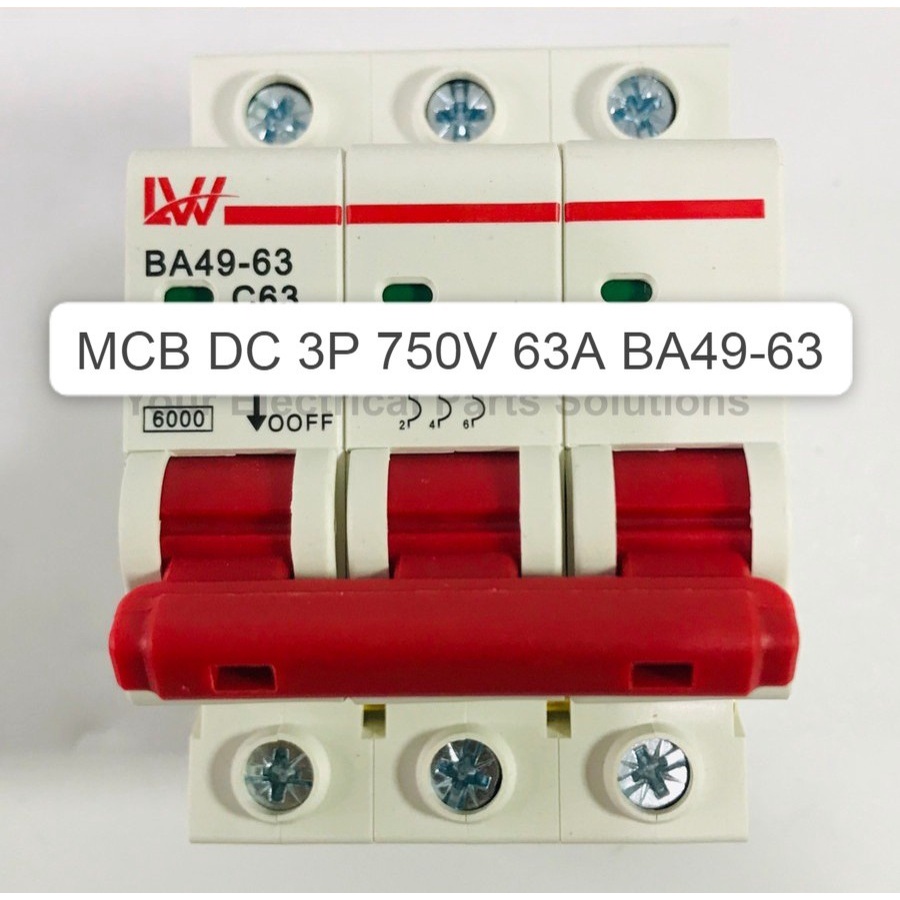 เซอร์กิตเบรกเกอร์ MCB DC 3P 750V 63A BA49-63 ดี น่าเชื่อถือ
