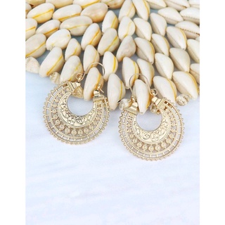 ต่างหูแฟชั่น ต่างหูโบฮีเมียน (ส่งจากไทย)  Hollow Out Hoop Earrings (Yellow Gold )