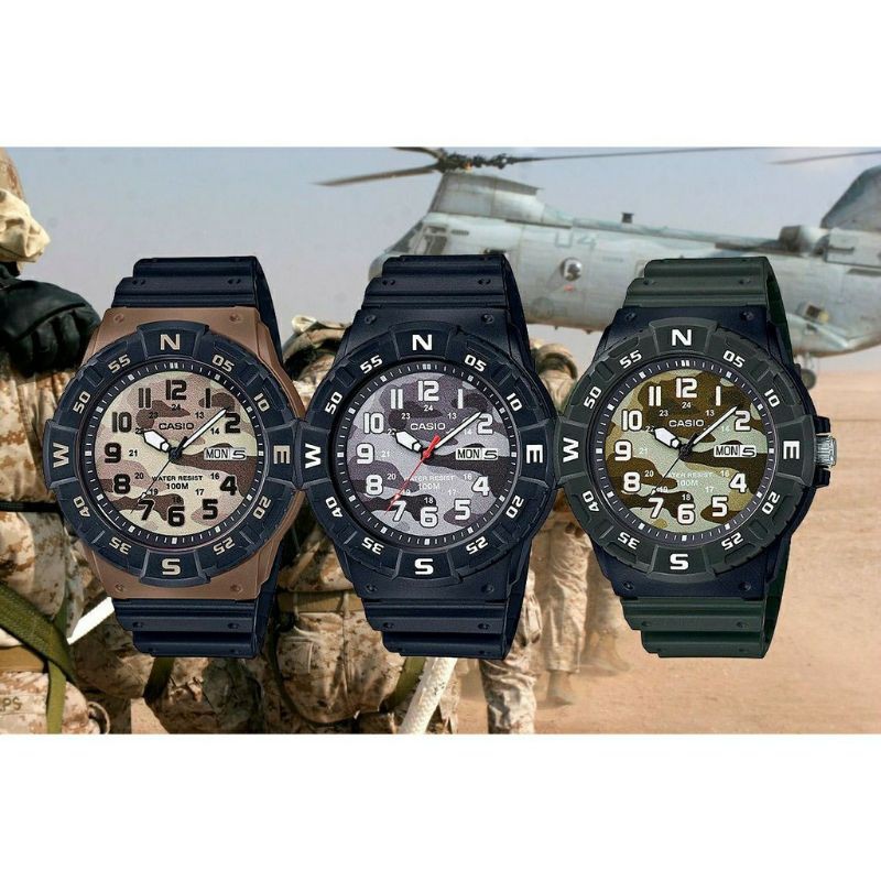 Casio รุ่น MRW-220HCM-1B นาฬิกาข้อมือผู้ชาย สายเรซิ่น ลายทหารสุดเท่ห์ กันน้ำ 100 เมตร -มั่นใจ ของแท้